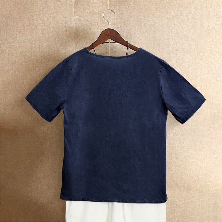 Buddha Stones カジュアル サマー ピュアカラー ジャカード ボタン クルーネック コットン レディース 半袖 Tシャツ - image 11