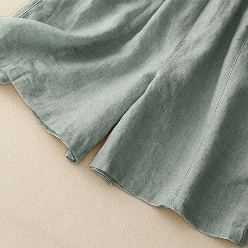 Buddha Stones夏 カジュアル ボタン 無地 コットン レディース ショートパンツ ポケット付き - image 1