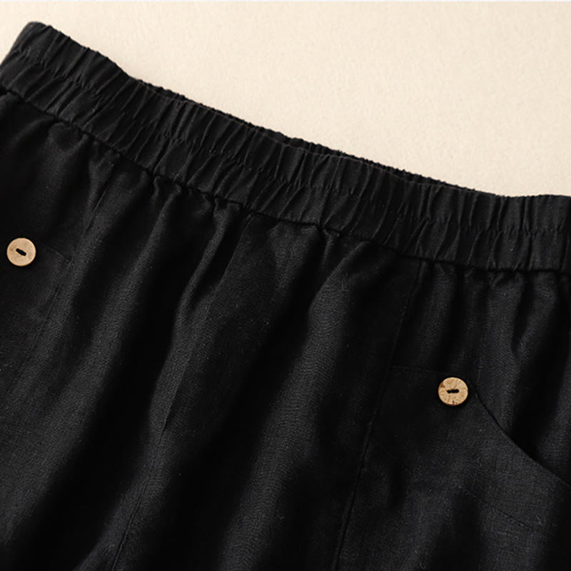 Buddha Stones夏 カジュアル ボタン 無地 コットン レディース ショートパンツ ポケット付き - image 25