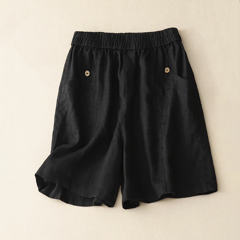 Buddha Stones夏 カジュアル ボタン 無地 コットン レディース ショートパンツ ポケット付き - 黒 - US8-10，UK/AU12-14，EU40-42 (2XL) - image 20