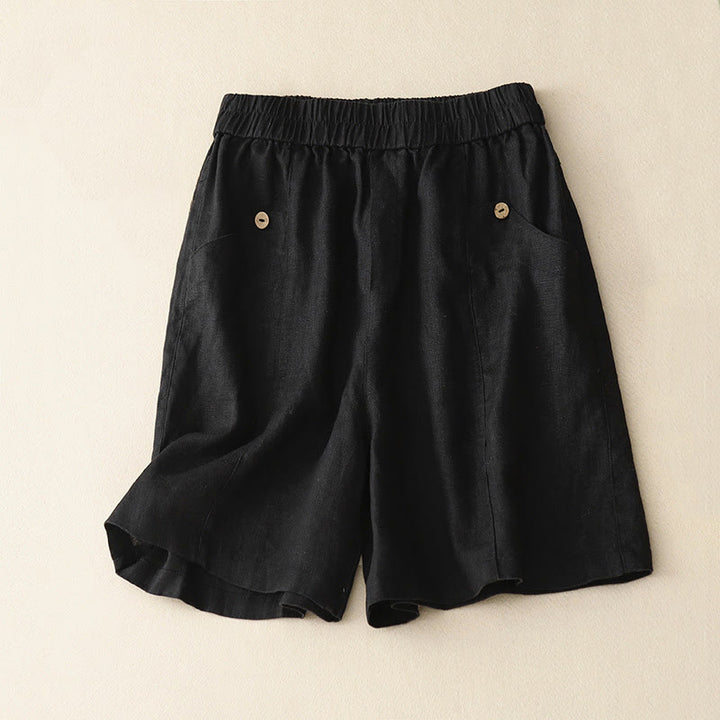 Buddha Stones夏 カジュアル ボタン 無地 コットン レディース ショートパンツ ポケット付き - 黒 - US8-10，UK/AU12-14，EU40-42 (2XL) - image 20