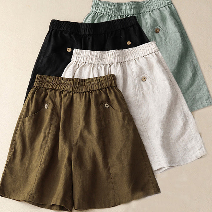 Buddha Stones夏 カジュアル ボタン 無地 コットン レディース ショートパンツ ポケット付き - image 26