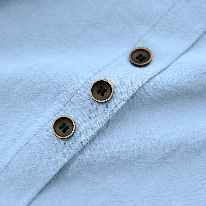 Buddha Stones カジュアル サマー ピュアカラー ジャカード ボタン クルーネック コットン レディース 半袖 Tシャツ - image 18