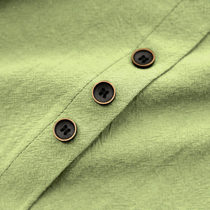 Buddha Stones カジュアル サマー ピュアカラー ジャカード ボタン クルーネック コットン レディース 半袖 Tシャツ - image 23