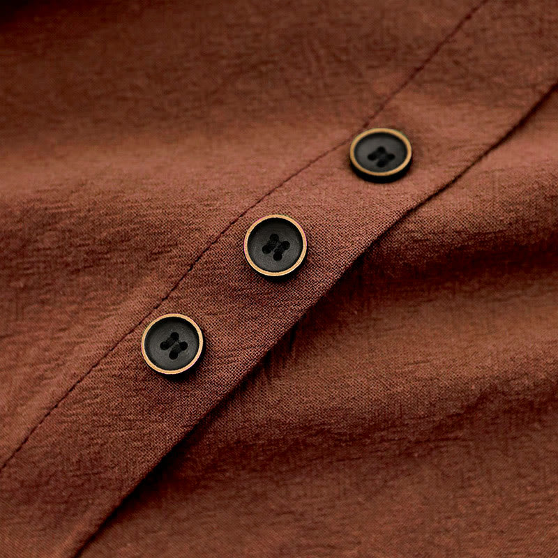 Buddha Stones カジュアル サマー ピュアカラー ジャカード ボタン クルーネック コットン レディース 半袖 Tシャツ - image 28