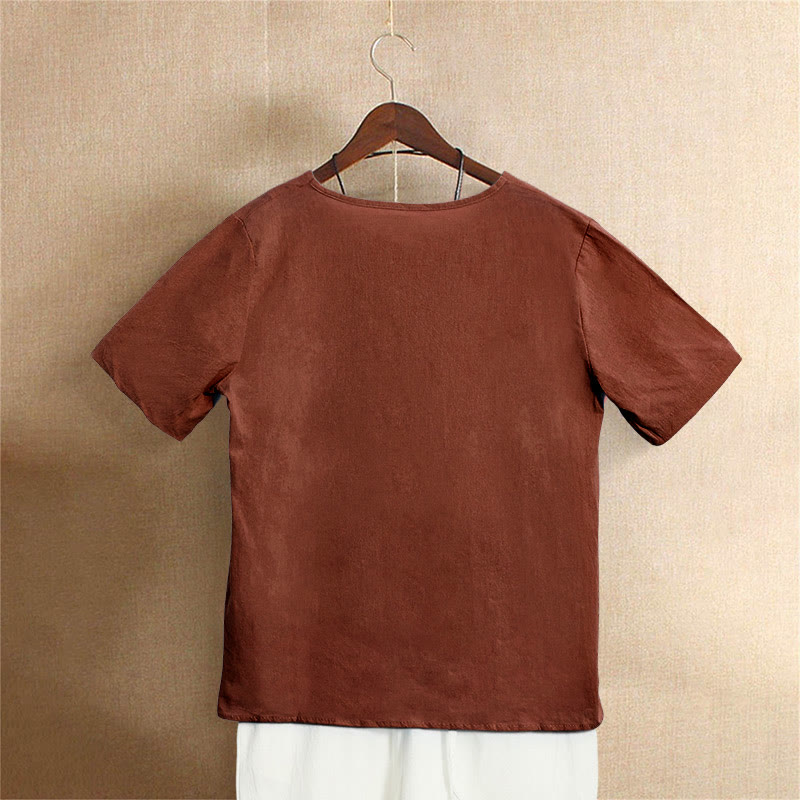 Buddha Stones カジュアル サマー ピュアカラー ジャカード ボタン クルーネック コットン レディース 半袖 Tシャツ - image 26