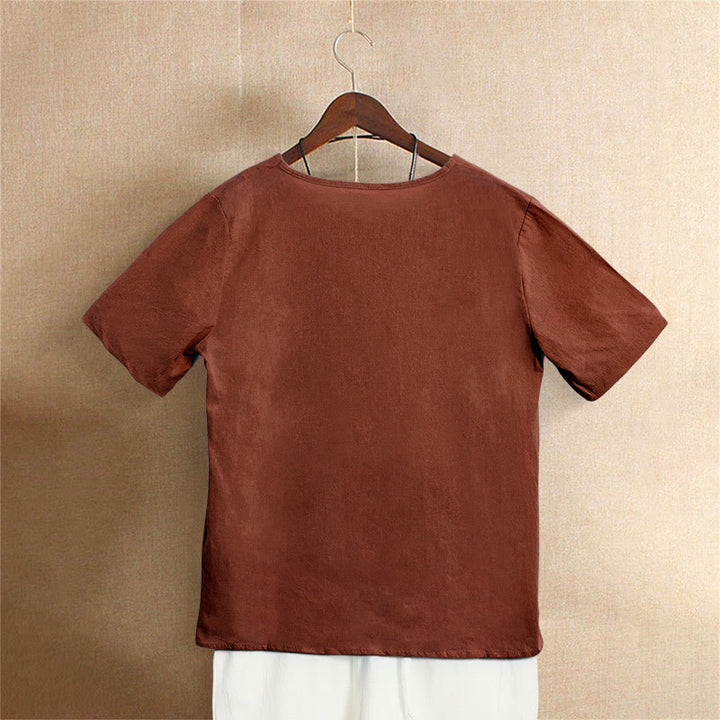 Buddha Stones カジュアル サマー ピュアカラー ジャカード ボタン クルーネック コットン レディース 半袖 Tシャツ - image 26