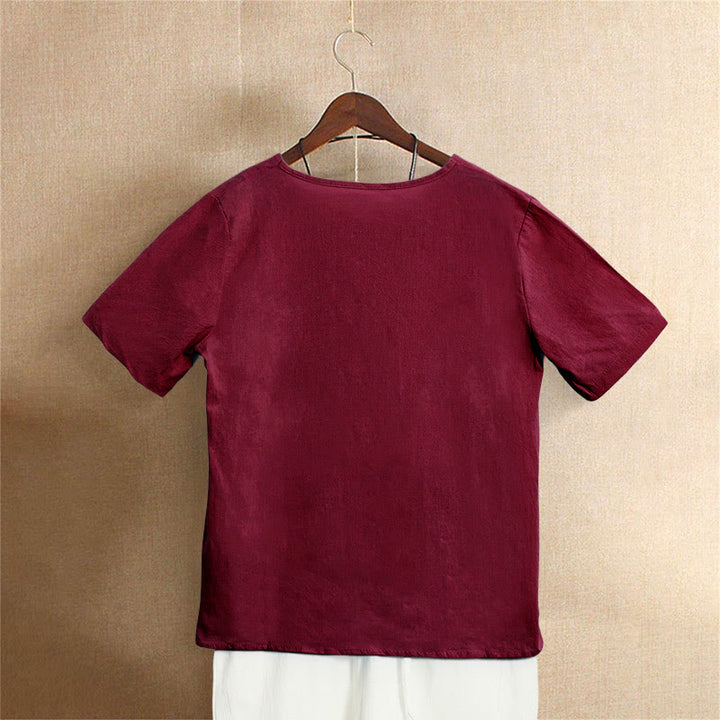 Buddha Stones カジュアル サマー ピュアカラー ジャカード ボタン クルーネック コットン レディース 半袖 Tシャツ - image 31