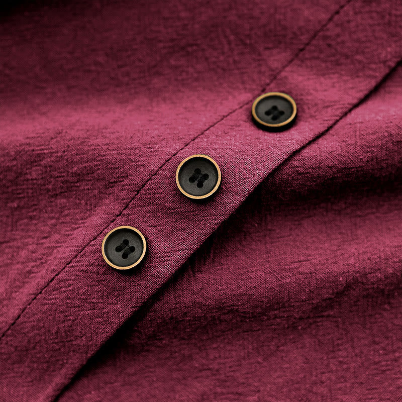 Buddha Stones カジュアル サマー ピュアカラー ジャカード ボタン クルーネック コットン レディース 半袖 Tシャツ - image 33