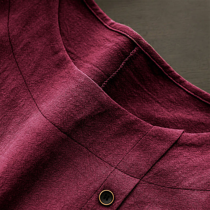 Buddha Stones カジュアル サマー ピュアカラー ジャカード ボタン クルーネック コットン レディース 半袖 Tシャツ - image 32