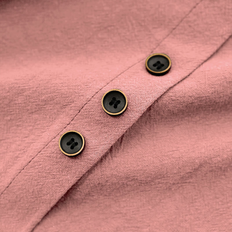 Buddha Stones カジュアル サマー ピュアカラー ジャカード ボタン クルーネック コットン レディース 半袖 Tシャツ - image 38