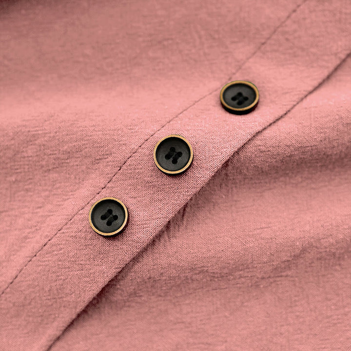 Buddha Stones カジュアル サマー ピュアカラー ジャカード ボタン クルーネック コットン レディース 半袖 Tシャツ - image 38