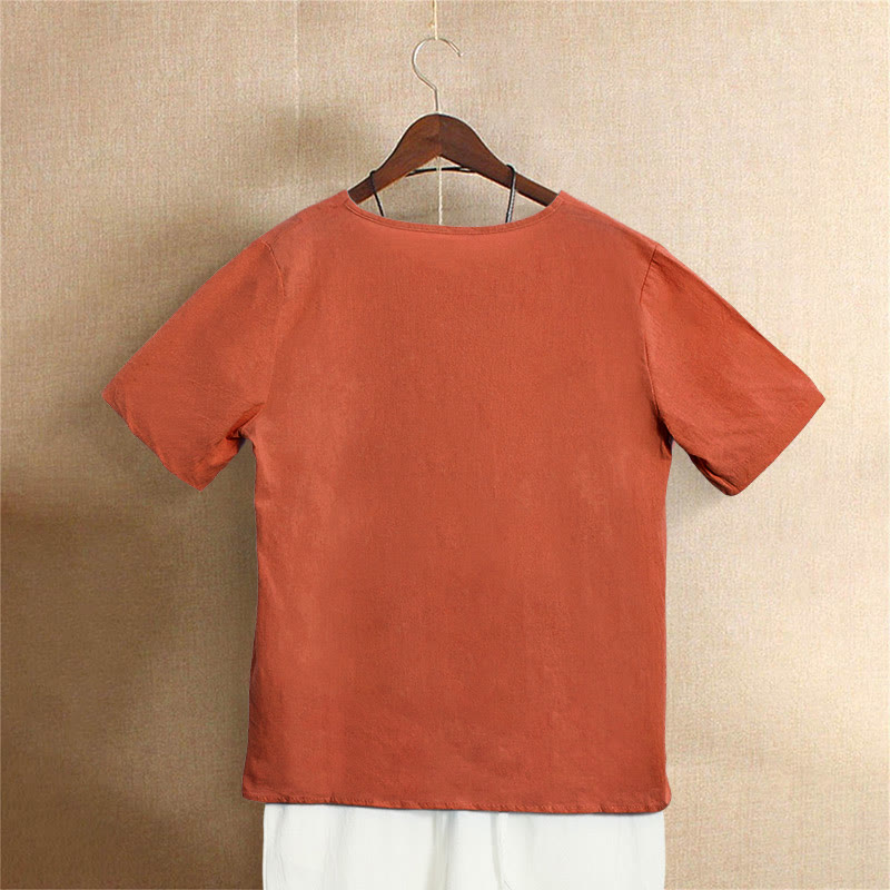 Buddha Stones カジュアル サマー ピュアカラー ジャカード ボタン クルーネック コットン レディース 半袖 Tシャツ - image 46