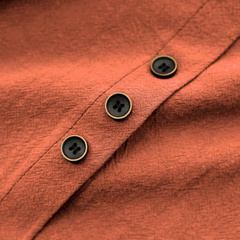 Buddha Stones カジュアル サマー ピュアカラー ジャカード ボタン クルーネック コットン レディース 半袖 Tシャツ - image 48