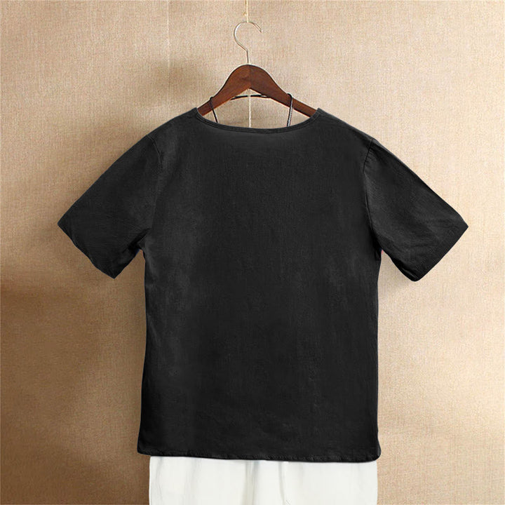 Buddha Stones カジュアル サマー ピュアカラー ジャカード ボタン クルーネック コットン レディース 半袖 Tシャツ - image 51