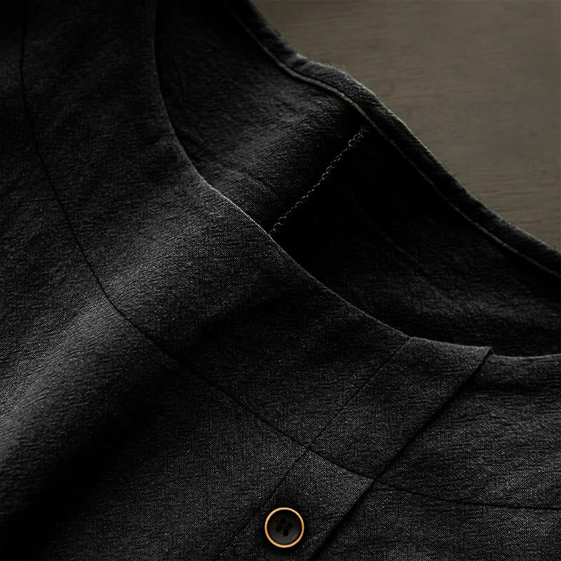 Buddha Stones カジュアル サマー ピュアカラー ジャカード ボタン クルーネック コットン レディース 半袖 Tシャツ - image 52