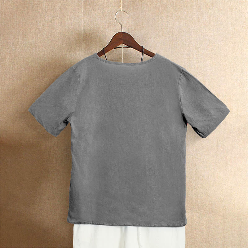 Buddha Stones カジュアル サマー ピュアカラー ジャカード ボタン クルーネック コットン レディース 半袖 Tシャツ - image 56