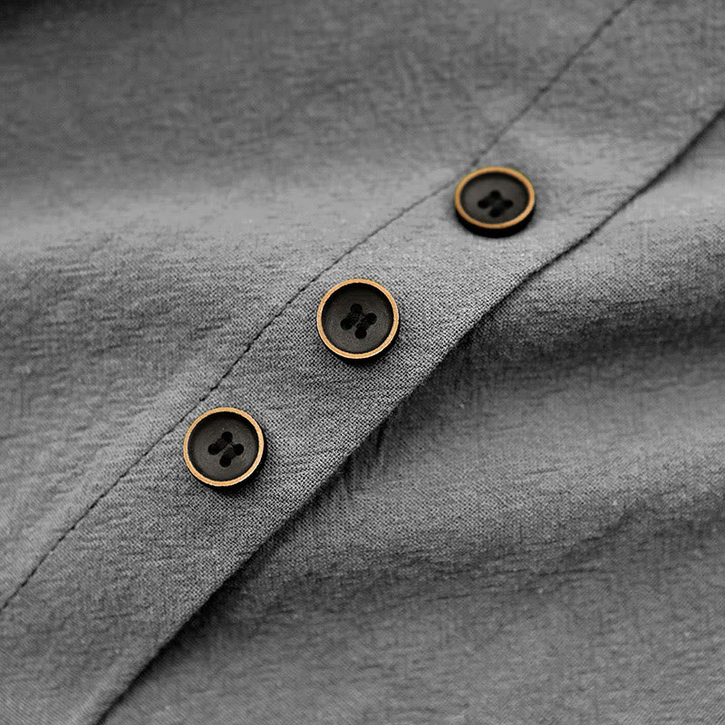 Buddha Stones カジュアル サマー ピュアカラー ジャカード ボタン クルーネック コットン レディース 半袖 Tシャツ - image 58