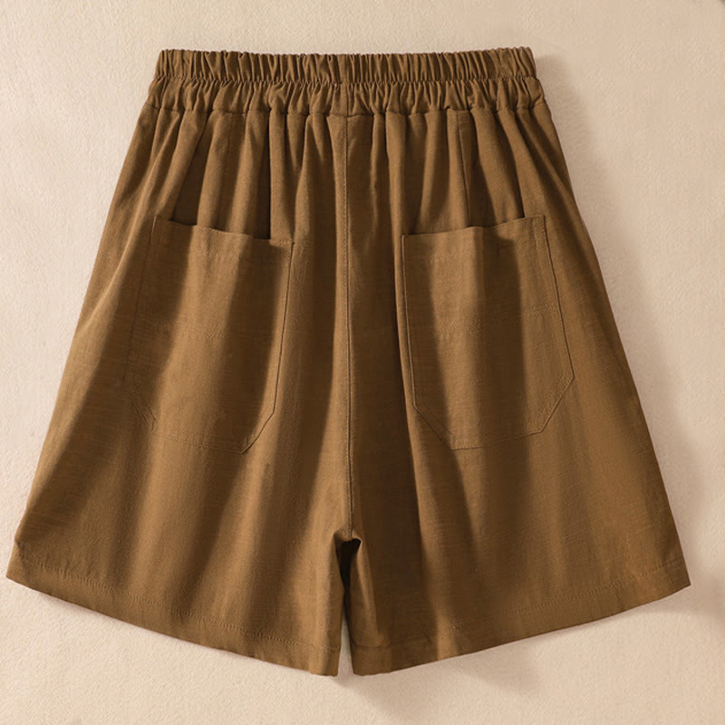 Buddha Stones夏 カジュアル 伸縮性ウエスト 無地 レディース ポリエステル ショートパンツ ポケット付き - image 1