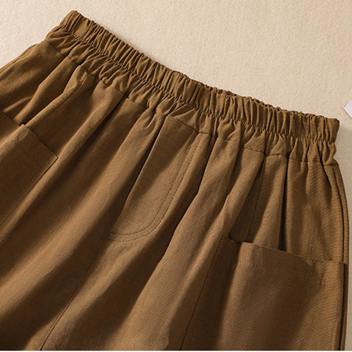 Buddha Stones夏 カジュアル 伸縮性ウエスト 無地 レディース ポリエステル ショートパンツ ポケット付き - image 5