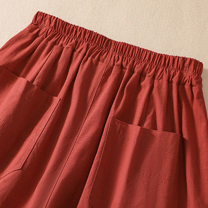 Buddha Stones夏 カジュアル 伸縮性ウエスト 無地 レディース ポリエステル ショートパンツ ポケット付き - image 25