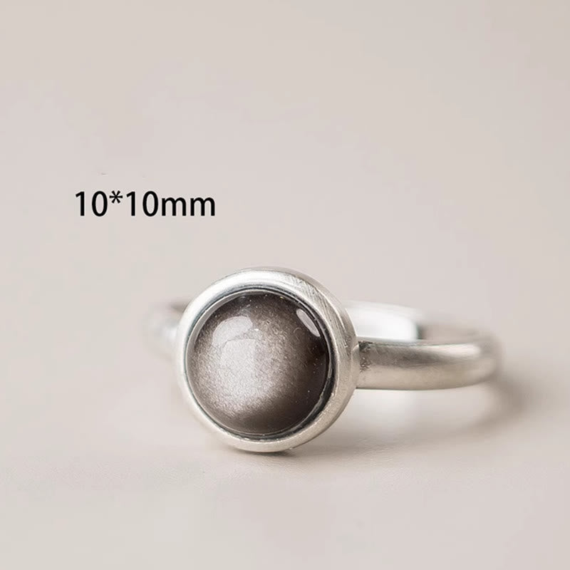 Buddha Stones天然 925 スターリングシルバー シルバーシーンオブシディアン 調節可能 プロテクションリング - image 11