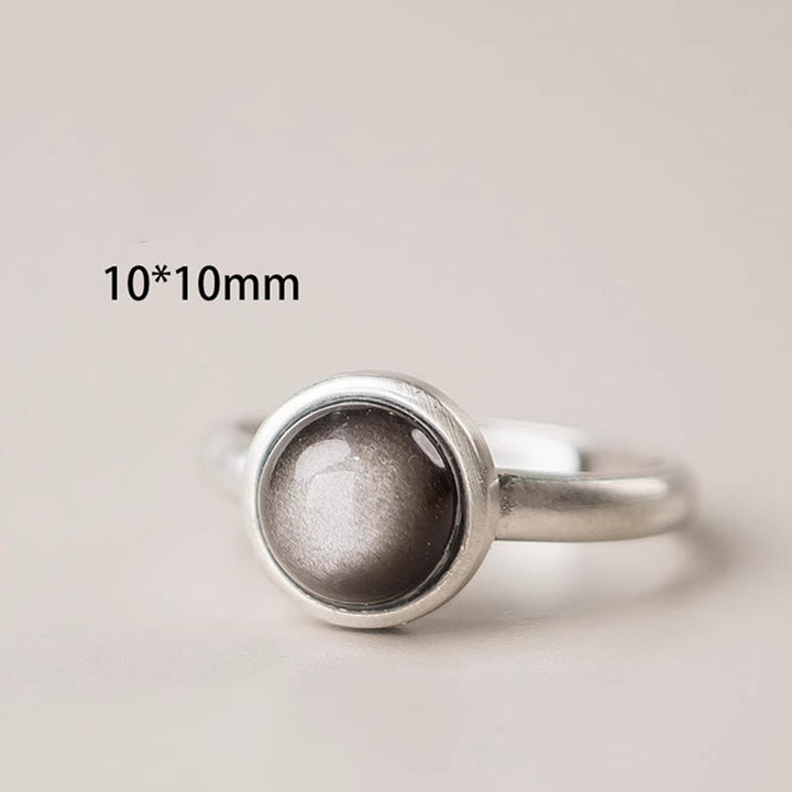 Buddha Stones天然 925 スターリングシルバー シルバーシーンオブシディアン 調節可能 プロテクションリング - image 11