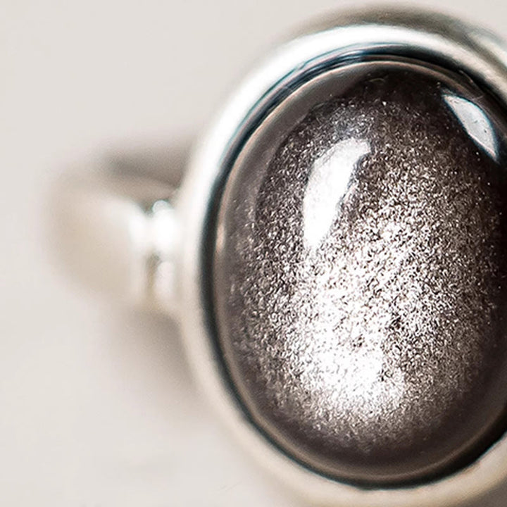 Buddha Stones天然 925 スターリングシルバー シルバーシーンオブシディアン 調節可能 プロテクションリング - image 8