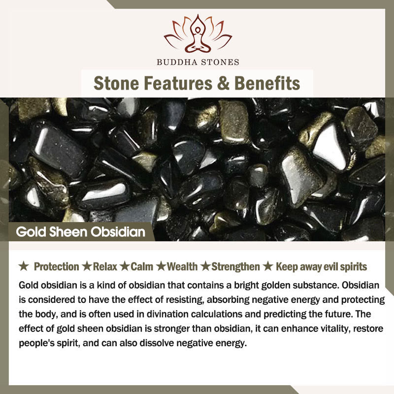 Buddha Stones天然 925 スターリングシルバー ゴールドシーン オブシディアン 調節可能 富の指輪