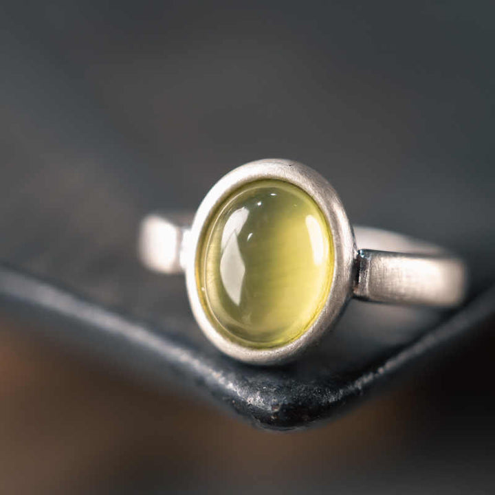 Buddha Stones天然925スターリングシルバー プレナイト シトリン 調節可能な幸福リング - Aスタイル（約9×11mm） - image 0