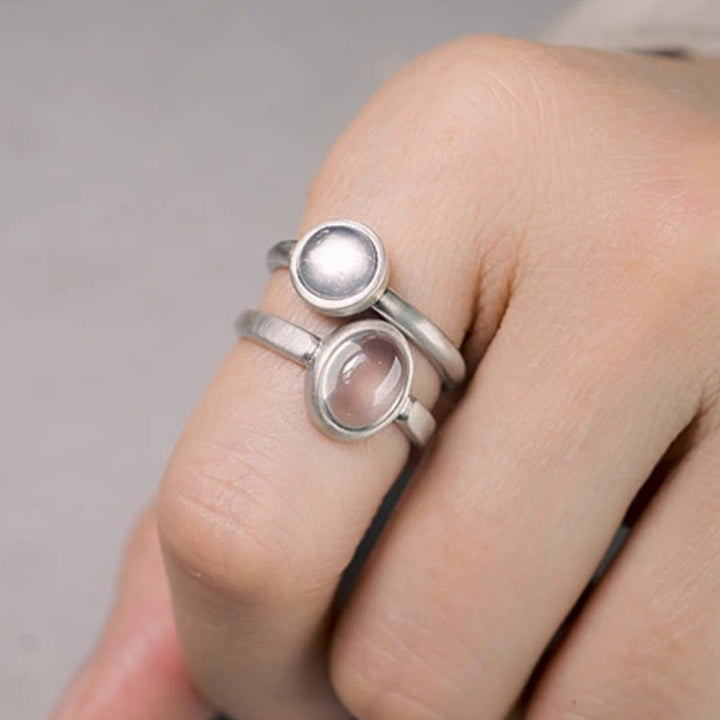 Buddha Stones天然 925 スターリングシルバー ピンククリスタル 調節可能な温かみのあるリング