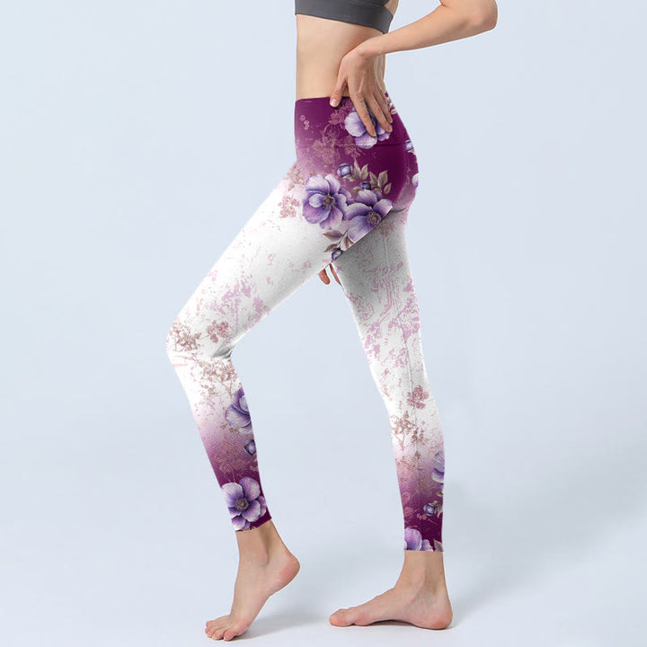 Buddha Stonesパープルフローラルプリント ジムレギンス レディース ヨガパンツ - image 3
