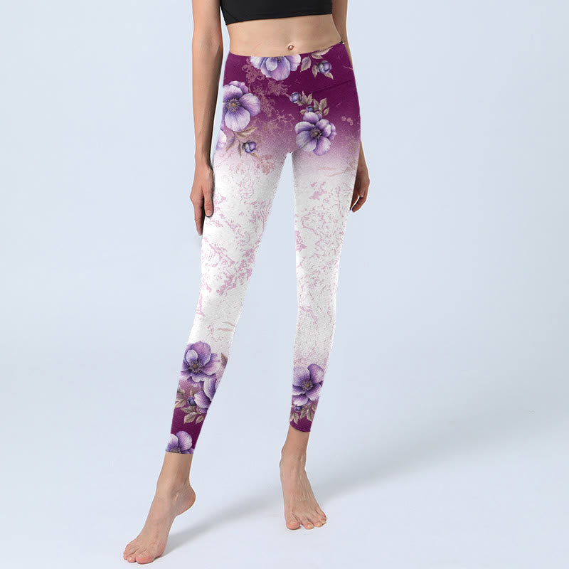 Buddha Stonesパープルフローラルプリント ジムレギンス レディース ヨガパンツ - image 6
