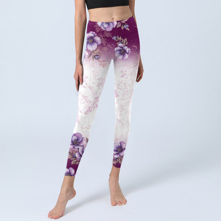 Buddha Stonesパープルフローラルプリント ジムレギンス レディース ヨガパンツ - image 6