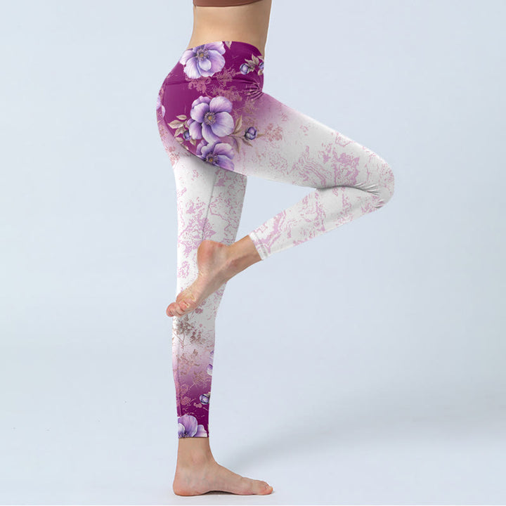 Buddha Stonesパープルフローラルプリント ジムレギンス レディース ヨガパンツ - image 4