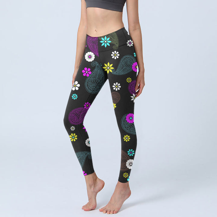 Buddha Stonesカラフルカシューフラワープリント ジムレギンス レディース ヨガパンツ - 黒 - US18、 UK/AU22、 EU50 (4XL) - image 1