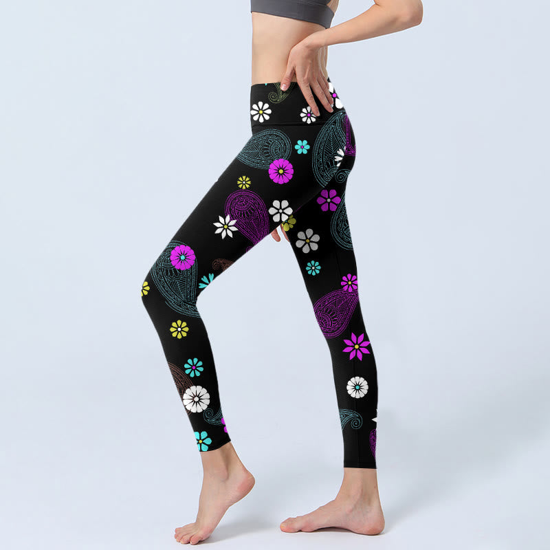 Buddha Stonesカラフルカシューフラワープリント ジムレギンス レディース ヨガパンツ - image 3