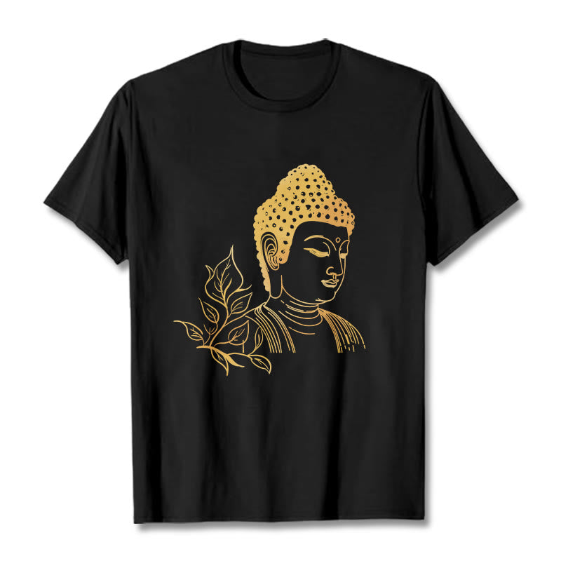 Buddha Stones、黄金の葉、瞑想仏陀Tシ​​ャツ - 黒 - 2XL - image 1