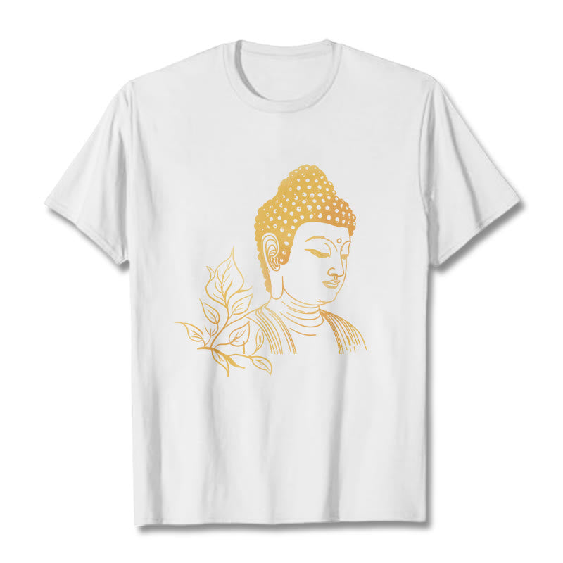 Buddha Stones、黄金の葉、瞑想仏陀Tシ​​ャツ - 白 - 2XL - image 5