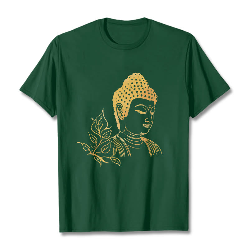 Buddha Stones、黄金の葉、瞑想仏陀Tシ​​ャツ - フォレストグリーン - 2XL - image 11