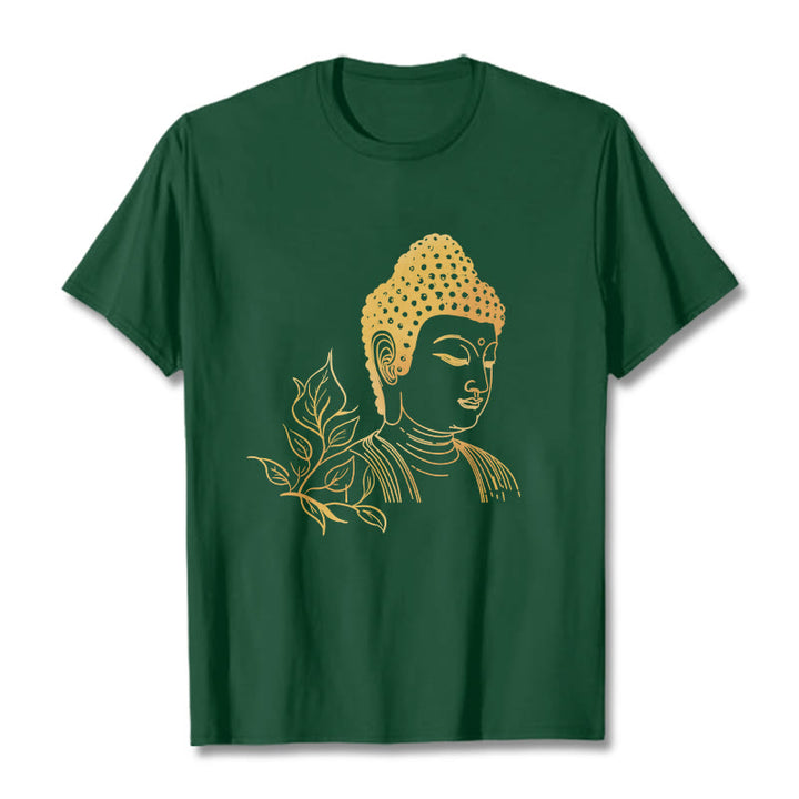 Buddha Stones、黄金の葉、瞑想仏陀Tシ​​ャツ - フォレストグリーン - 2XL - image 11