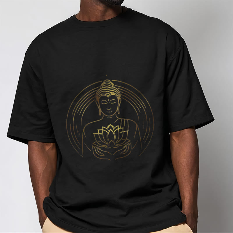 Buddha Stones蓮の花を持つ黄金の仏像 Tシャツ - image 6