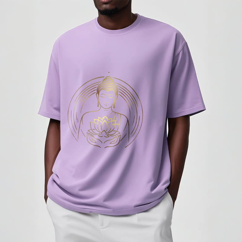 Buddha Stones蓮の花を持つ黄金の仏像 Tシャツ - image 17