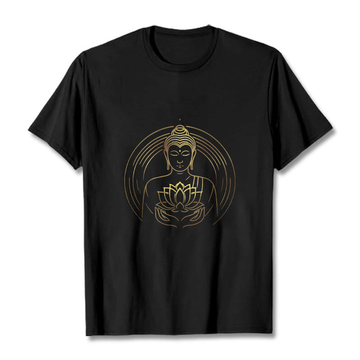 Buddha Stones蓮の花を持つ黄金の仏像 Tシャツ - 黒 - 2XL - image 4
