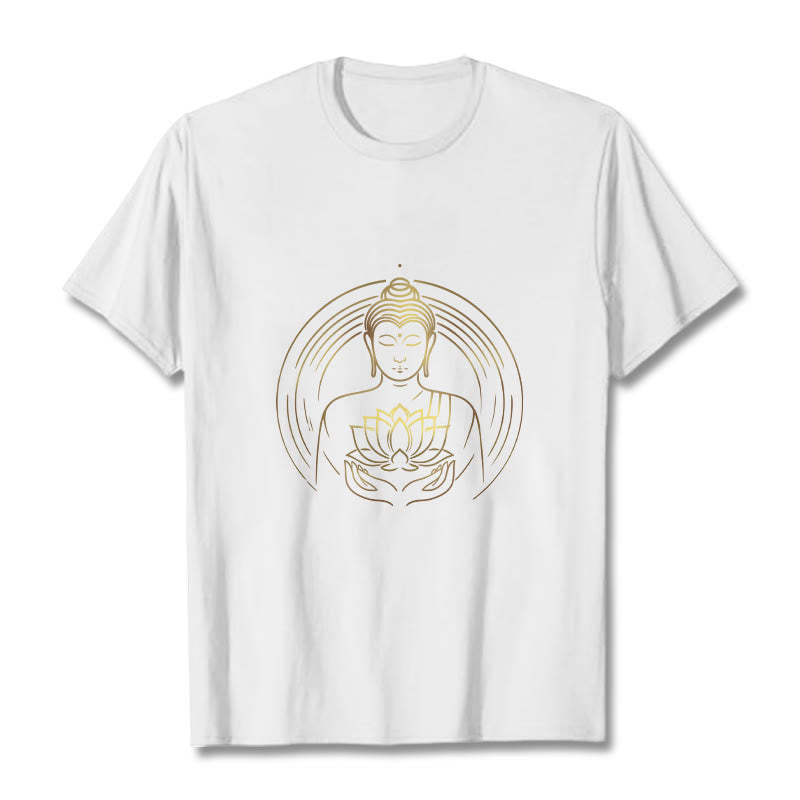 Buddha Stones蓮の花を持つ黄金の仏像 Tシャツ - 白 - 2XL - image 0