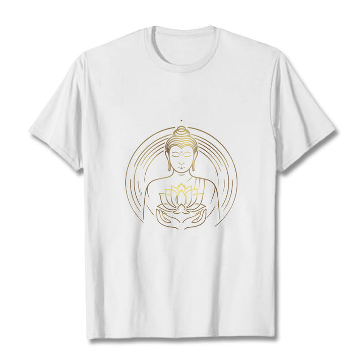 Buddha Stones蓮の花を持つ黄金の仏像 Tシャツ - 白 - 2XL - image 0