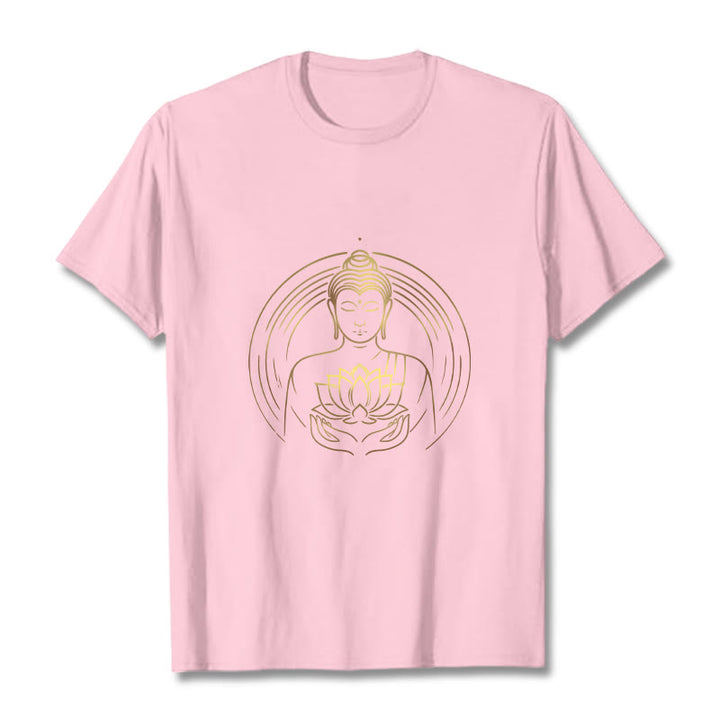 Buddha Stones蓮の花を持つ黄金の仏像 Tシャツ - ライトピンク - 2XL - image 13