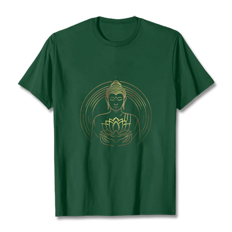 Buddha Stones蓮の花を持つ黄金の仏像 Tシャツ - フォレストグリーン - 2XL - image 11