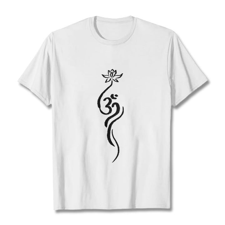 Buddha Stonesと蓮の花のオームデザインTシャツ - 白 - 2XL - image 1