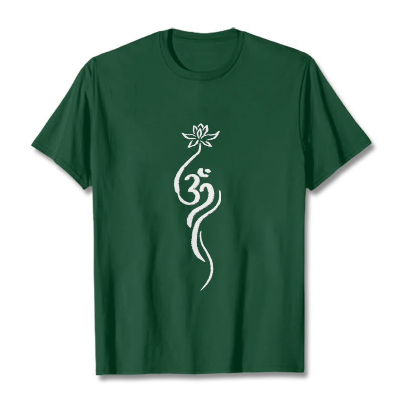Buddha Stonesと蓮の花のオームデザインTシャツ - フォレストグリーン - 2XL - image 10